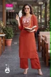 Rust Orange Colour Diya Trends Dhabu Cotton Kurtis With Bottom 4005 